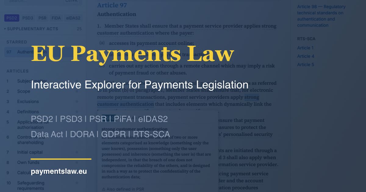 EU Payments Law — interactive search across 43 EU payments and financial legislative acts